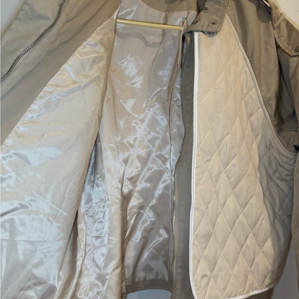 Anthropologie Quilt Mix Cropped Jacket Coat Khaki & Cream Zipper X-Large NWT - Picture 5 of 8